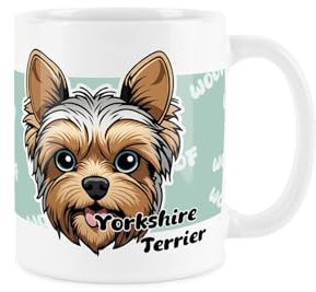 Purely Home Yorkshire Terrier Dog Mug - Yorkie Cartoon Fun Novelty Gift for Dog Lovers - Tea/Coffee Ceramic White Cup