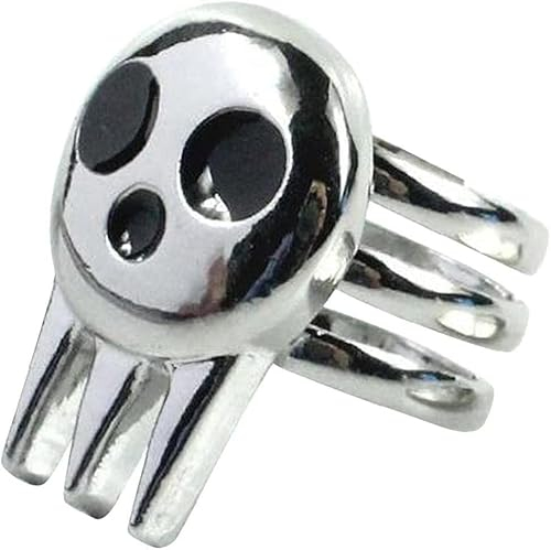 Generic Eater Death the Kid Ring Totenkopf Ring Silber Schwarz Punk Stil Fingerring Schmuck Geschenk für Erwachsene Kinder Nützlich und attraktiv