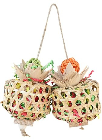 F Fityle 1 Stück Interaktives Papageien-Knabber-Spielzeug, 20cm x 15cm x 20cm Gras Hängendes Suchspielzeug für Gefiederte Freunde, Buntes Schredder-Gehäuse-Spielzeug