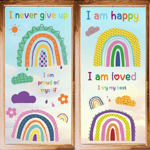 craspire 8 Stile Regenbogen-Fensteraufkleber, Bunte Wolke, PVC-Wandaufkleber, Wasserfest, Selbstklebend, Fensteraufkleber, Abziehen Und Aufkleben, Für Party, Wohnheim, Schlafzimmer, Wohnzimmer