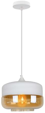 iDEGU Rétro Suspension Luminaire en Verre, Lustre Plafonnier Moderne Minimaliste Éclairage de Plafond E27 Lampe Suspension pour Cuisine Salle à Manger Chambre Bar Restaurant (Type-B, Blanc, 25CM)