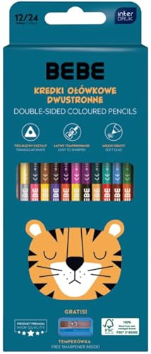 Interdruk BEBE Friends Doppelseitige Buntstifte, 12 Bleistifte/24 Farben mit gratis Bleistiftspitzer