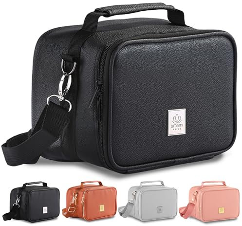 Umami Premium Kühltasche Klein, Lunchbag für Arbeit, Reisen, Büro, Picknick, Mini-Lunchbag Isoliert aus veganem Leder, Faltbare Lunchtasche, Kleine Kühltasche, Isoliertasche 4L, Tiefschwarz
