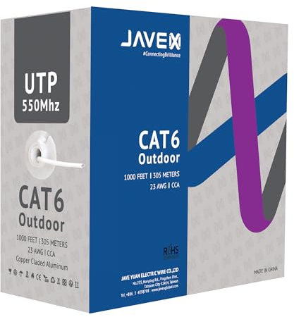 JAVEX Cat6 UTP Outdoor, 550Mhz, 23AWG, CCA Ethernet Bulk Cable, Easy-Pull Box, 305m, White
