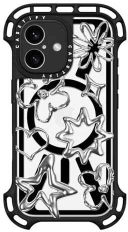 CASETiFY Ultra Bounce Schutzhülle für iPhone 16, stoßfest, 10 m, Fallschutz in Militärqualität, kompatibel mit Magsafe, Chrom-Kritzeleien, klares Schwarz