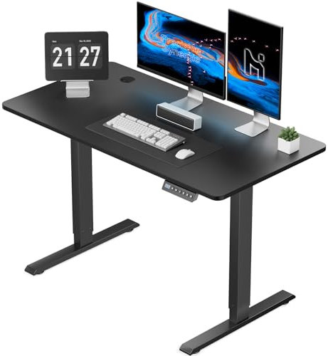 Precision Synergie Electric Standing Desk, 120x60cm Height Adjustable Desk with Cable Management and 3 Memory Smart Pannel, Anti-Collision Sit Stand Desk for Office Home, Black