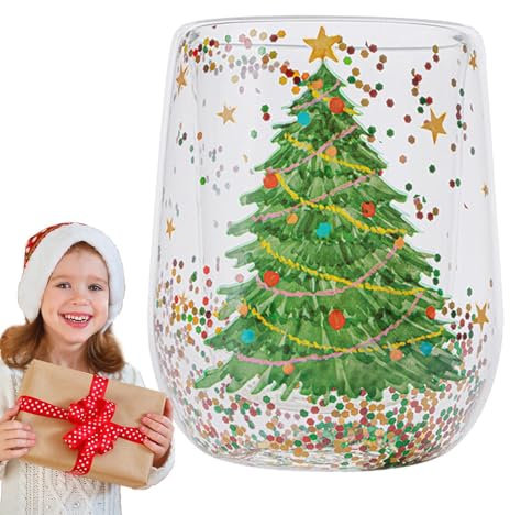Brand Double Walled Coffee Mug - Christmas Tree Glasses Cup for Hot Drinks, Tea, Milk, Juice - Perfect Christmas or Birthday Present