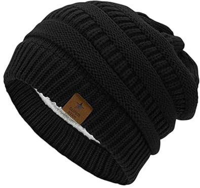 GUTERTOP Mütze Großer Kopf Damen, Warme Thermal Mütze Beanie Damen Winter, Double Fleece Line Strickmützen für Damen