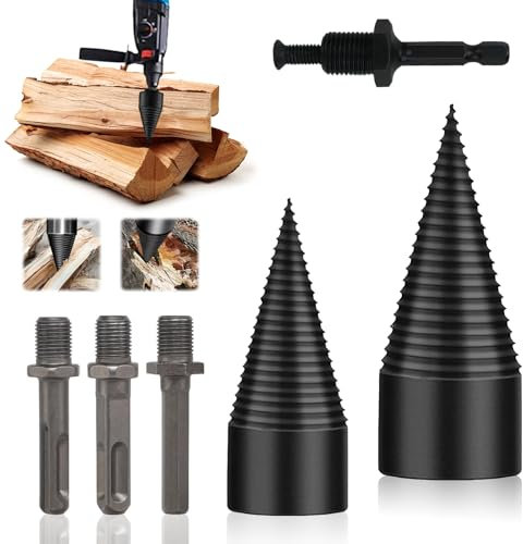 Holzspalter bohrer, 42mm + 32mm mit 4 Bohrgriffe, Holzspalter Schraube Kegel, Bohrkegel Holzspalter, holz spalten, kegelspalter bohrmaschine, Präzises & schnelles Spalter für Holz Kegelspalter