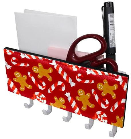 Portachiavi decorativo da parete con 5 ganci per chiavi, omino di pan di zenzero, supporto da parete con portachiavi per posta, autoadesivo