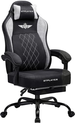 GTPLAYER Fabric Gaming Chair, Ergonomic Computer Chair with Footrest and Lumbar Support Height Adjustable Home Office Chair (Black)