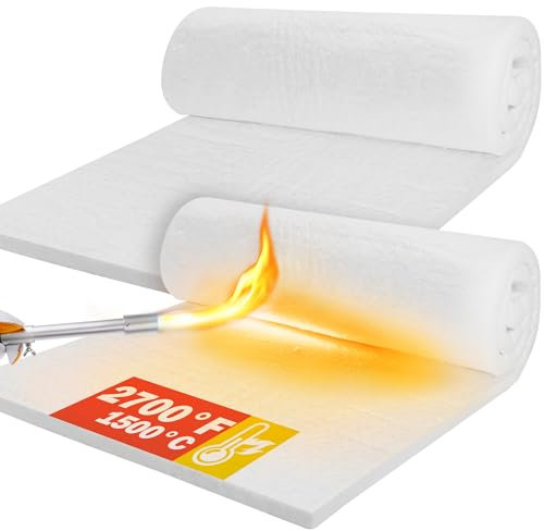 XARILK Manta aislante de fibra de cerámica, 1500 ℃/1,482.2 °C, aislamiento ignífugo para lavavajillas, hornos, forjas, calderas, hornos de pizza y forja (61 x 40 x 2,54 cm/2 piezas)