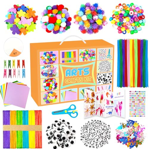 BNUZEIYI 2000 PCS Arts and Crafts Supplies for Kids All-in-1 Craft Kit with Pipe Cleaners Craft Box Set DIY Crafting Supply School Supplies Toys Gifts for Girls Boys Ages 4-6, 6-8, 8-12, Orange