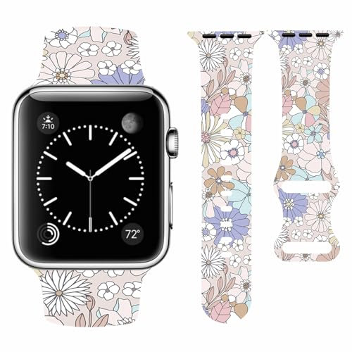Vozehui Flower Silicone Strap Compatible with Apple Watch Strap 42mm 41mm 40mm 38mm,Soft Silicone Replacement Straps for iWatch SE Series 10 9 8 7 6 5 4 3 2 1, Women Men