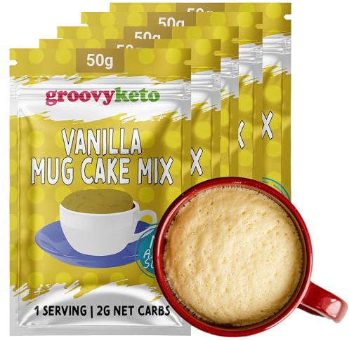 Groovy Keto Mug Cake Mix | Low Carb | Keto Friendly | Sugar Free | Only 2g - 3.5g Net Carbs Per Sachet | Diabetic Friendly (5 Pack, Vanilla)