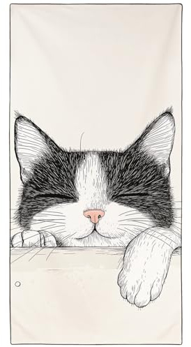 YISUMEI Schwarz-Weiße Katze Strandtuch XXL 180x90cm - Schnelltrocknendes Mikrofaserhandtuch mit Tasche, Saugstark Sandfrei - Leichtes Reisehandtuch für Strand, Pool