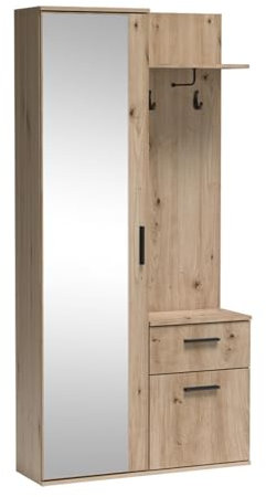 MEBLINI Garderobenschrank Flur mit Spiegel - Garderobe Schrank - Flurgarderobe schmal - Garderobe Flur Möbel Set - Flurschrank hoch - Luxor - 97x30x195cm R/L - Artisan Eiche