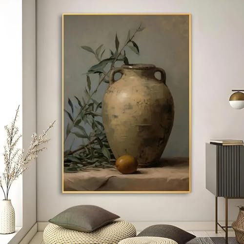 JACBON Vintage-Wandkunst, Olivenbaum in Vase, Poster, Leinwanddrucke, Gemälde für Bar, Wohnzimmer, Heimdekoration, Bilder, 60 x 90 cm (24 x 35 Zoll), rahmenlos