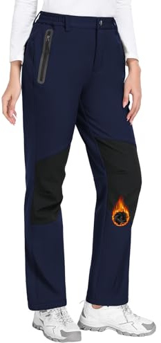 PASUDA Pantaloni Trekking Donna Termici Pantaloni Sci Invernali Impermeabili Felpati Pantaloni Foderati in Pile Softshell Elastico in Vita per Sportivi Neve Montagna Outdoor Lavoro (Blu Navy, M)