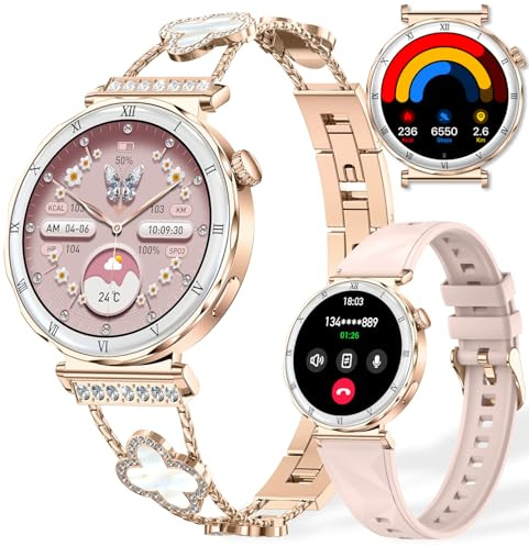 Montre intelligente pour femmes, écran AMOLED HD de 1,19 - Smartwatch pour femmes, bracelet de fitness avec moniteur de fréquence cardiaque/sommeil, appel Bluetooth, étanche IP67, compatible avec iOS