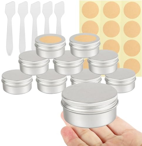 BPackGo Lot de 10 Pots en Aluminium Argenté 80ml - D68mm x H36mm avec Couvercle à Vis, Vides pour Cosmétiques, Crème, Baume, Bougie, Petit Contenant Métallique Voyage Ronde