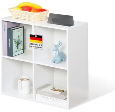 Floordirekt Bücherregal, Regal weiß mit 4 Fächern, Würfelregal, 29T x 59,6B x 59,8H cm, Raumteiler für Kinderzimmer, Wohnzimmer, Büro und Schlafzimmer (California)