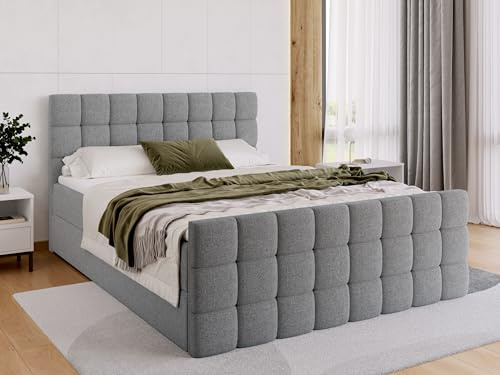 BROMARKT Boxspringbett mit Bonell Matratze und Bettkasten Doppelbett mit Topper 180x200 Härtegrad H3 Bett für Schlafzimmer gepolsterte Kopfstütze Dakota Duo Grau