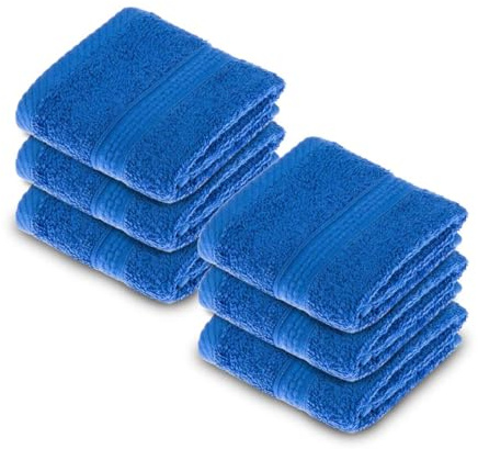 HOMESCAPES Royal Blue Turkish Cotton Set of 6 Face Cloths Flannel Super Soft Thick & Absorbent 500 GSM Towel Heavy Weight for everyday Luxury