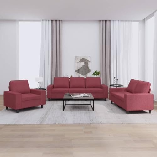 GeenYuu 3-TLG. Sofagarnitur Weinrot Stoff, Polstergarnitur mit Sessel, 2-Sitzer & 3-Sitzer Sofa, strapazierfähiger Polyesterbezug, robuste Metall- und Sperrholzrahmen