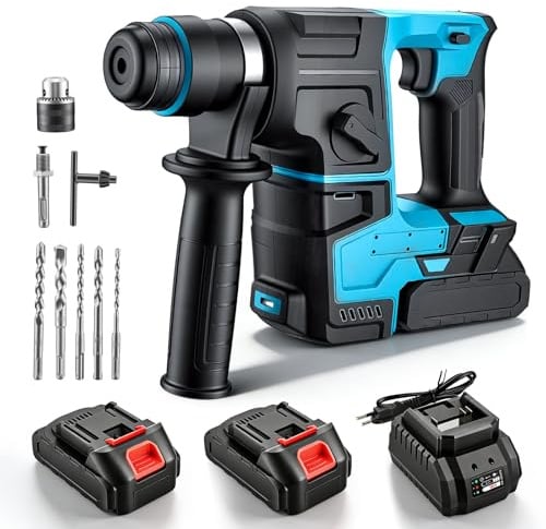 Akku Bohrhammer Kompatibel mit Makita 21V, Schlagbohrmaschine mit 8 Stück Bohrer und Handschuhe, 1,8 Joule, 1200 U/min, 4200 bpm, zum Bohren, Hammerbohren