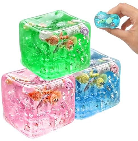 3 Stück Squishy Cube Stressball, Ozean Muscheln Eiswürfel Fidget Toys | Slow Rising Taba Squishy Quetschball, Anti Stress Sensorik Spielzeug für Adhs Autismus