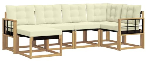 vidaXL Outdoor-Sofagarnitur mit Kissen 6 pcs Weiß und Creme, Moderne Outdoor-Sofa-Sitzgruppe, stylische Gartenmöbel, robuste Terrassenmöbel, Bequeme Lounge für den Garten