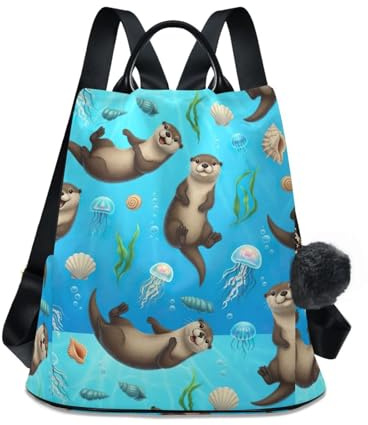 Playful Otters Ocean Blue Damen-Rucksack, modischer Tagesrucksack, Anti-Diebstahl-Rückenöffnung, mehrere Taschen für Reisen und den täglichen Gebrauch