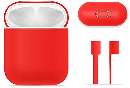 AirPods Case Protective, FRTMA Silicone Skin Case with Sport Strap for Apple AirPods (Red)