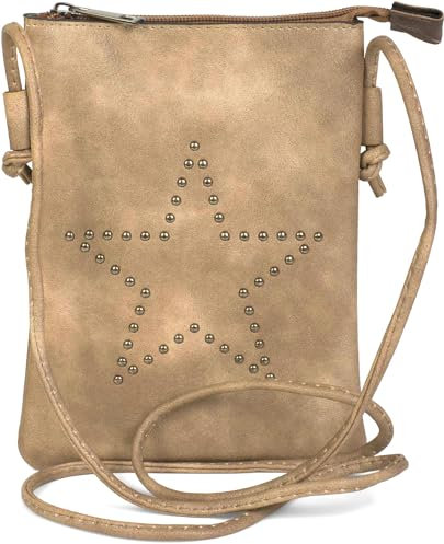 styleBREAKER Mini Bag Umhängetasche mit Nieten in Stern Form, Schultertasche, Handtasche, Tasche, Damen 02012235, Farbe:Taupe
