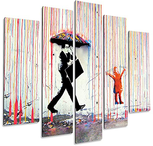 Giallobus - 5 Multi Panel Art Board - Banksy - Regen der Farben - MDF-Holz - 140x100