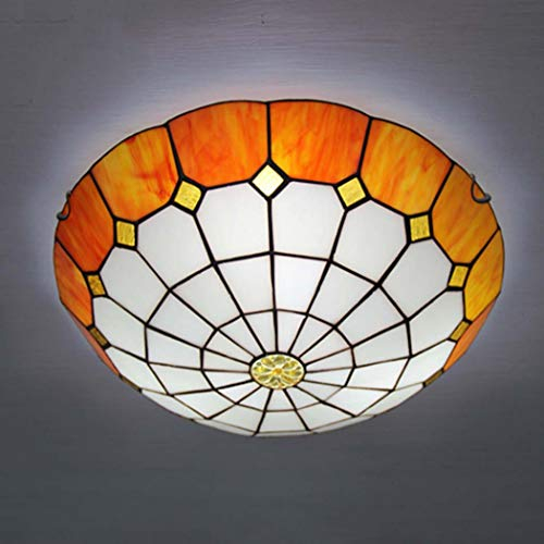 Tiffany Style Deckenbeleuchtung in Unterputz einfache mediterrane Glasmalerei Schlafzimmer Deckenleuchten Lampe in Retro Esszimmer Korridor Eingangslampen,110-240 V, E27 (40 × 16 cm),Orange