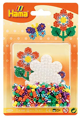 Hama Perlen 4188 Kleines Set Blume mit ca. 350 bunten Midi Bügelperlen mit Durchmesser 5 mm, Stiftplatte, inkl. Bügelpapier, kreativer Bastelspaß für Groß und Klein