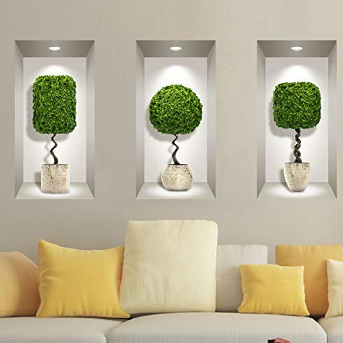 Ambiance Sticker 3D Pflanze Wandkunst, Vinyl abnehmbare Wandaufkleber, DIY Wandbild für Wohnzimmer 60 x 30 cm