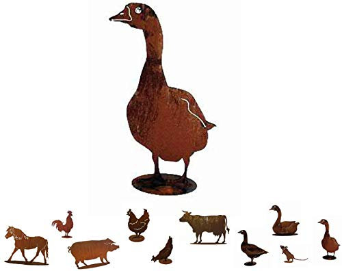 Gartenfigur Rost auf festem Stand – Hochwertig & Wetterfest - Metall Tierfigur - Edelrost Dekofigur/Tier Figur – Gartendeko/Dekoration (Gans - Höhe 60cm)
