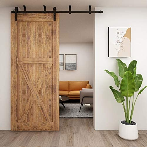 CCJH 6.6FT Kit de Riel Corredero de Puerta Corredera de Soporte de Techo, Kit de Pista Para Puerta de Madera Simple (Forma J)