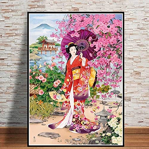 ZHXXFD Peinture Numero Adulte Enfant Japonais, Geisha, Femme Peinture par Numero Paysage Animaux Acrylique Toile DIY Paint by Numbers Kit 40X50CM(A86)
