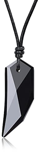 COAI Geschenkideen Unisex Spitzer Anhänger aus Obsidian Wolfszahn Amulett Echte Leder Kette