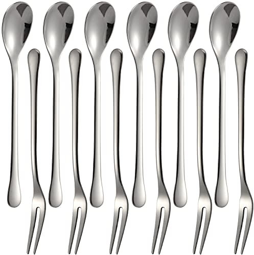 Coffee Spoons Set Including 6 Stainless Steel Tea Dessert Spoons 6 Mini Forks for Fruits