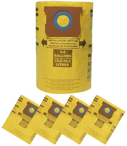 GIBTOOL Paquete de 5 bolsas de vacío de alta eficiencia, tipo H 90671 para aspiradora Shop Vac de 5-8 galones, recipiente de bolsas de vacío para el hogar