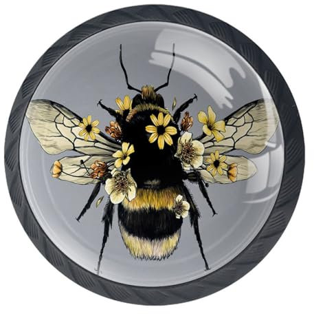 4 Pack Cute Bee Glass Drawer Knobs - Black Dresser Knobs and Pulls for Kitchen, Wardrobe, Cupboard Hardware