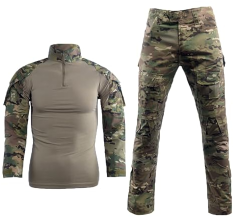 Taktische Airsoft Tarnanzug Herren Paintball Combat Shirt Hose Sets Langärmlige Militär Anzug Outdoor Camouflage Jagdbekleidung BDU Uniform (Grün-CP, L)