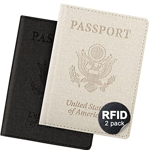 2 Pack Passport Cover With Card Slots RFID Blocking-White&Black