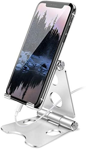 Wurycia Adjustable Phone Stand, Full Aluminum Foldable Desktop Holder Phone Stand for 4-11'' Cellphones and Tablets (Silver)