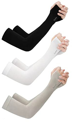 3 Paare Uv-Schutz Armlinge, UPF 50 Armschutzhüllen Universalgröße für Herren und Damen, Kühlen Athletisch Armabdeckung für Fußball, Golfen, Volleyball, Radfahren und Basketball (Schwarz Weiß Grau)